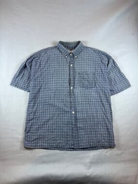 Vintage Blue Plaid Button Down Shirt Adult XL G. O. Graphic 90s Summer